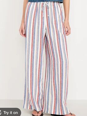 NWT Old Navy Womens Linen Blend Wide Leg Stripe Pants, Pockets, Size XXL